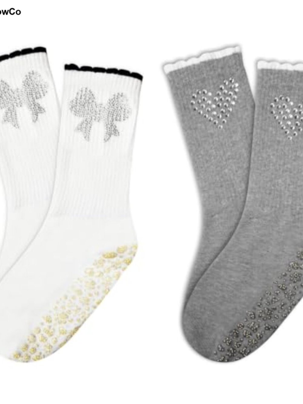 Rhinestone Ruffle Grip Socks for Women Non Slip Pilates Yoga Crew Cotton